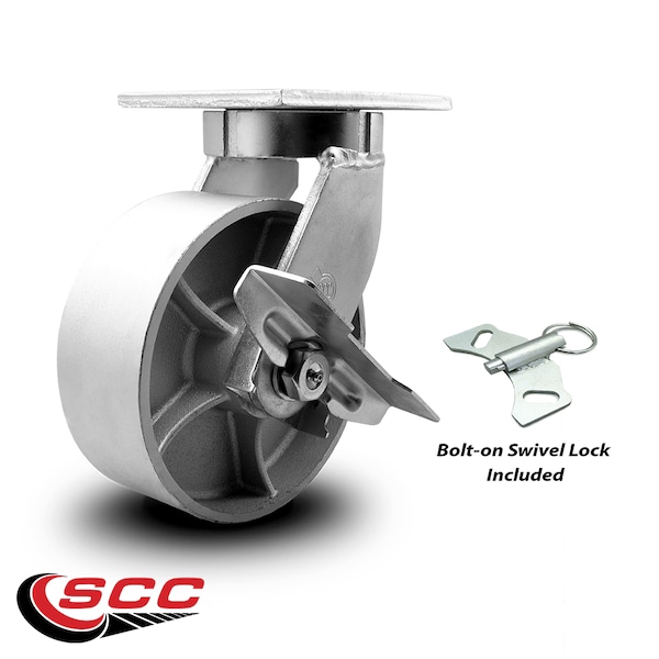 8 Inch Heavy Duty Semi Steel Cast Iron Caster with Brake and Swivel Lock SCC